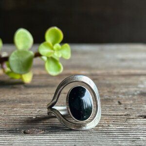 Sterling Silver & Onyx Modernist Ring | Size 4 | Oval